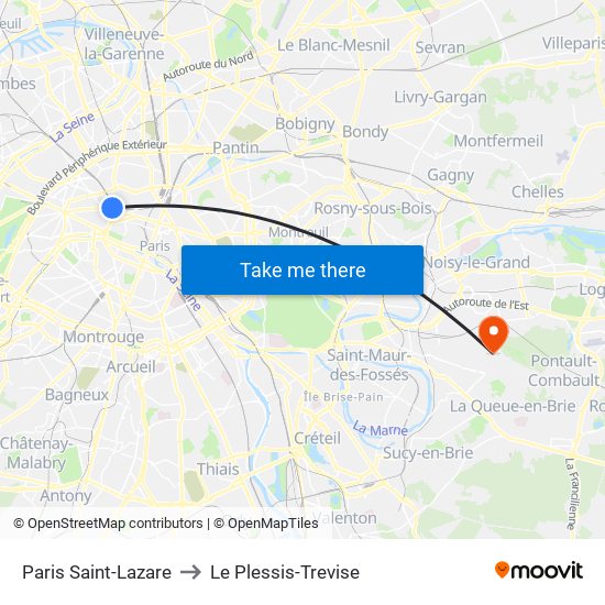 Paris Saint-Lazare to Le Plessis-Trevise map