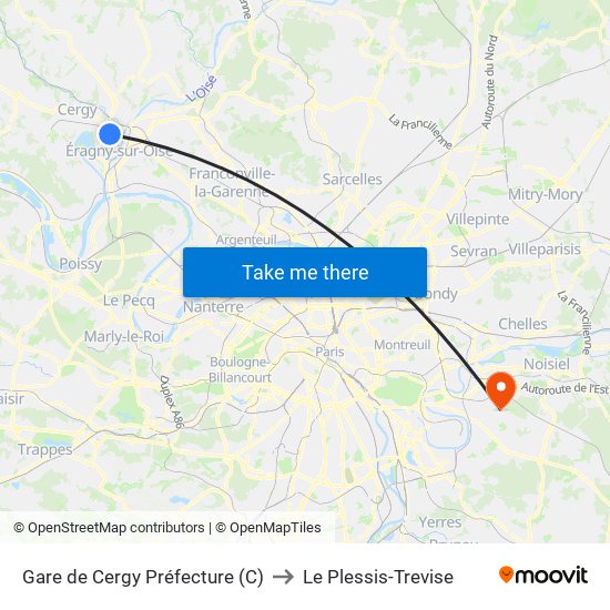 Gare de Cergy Préfecture (C) to Le Plessis-Trevise map
