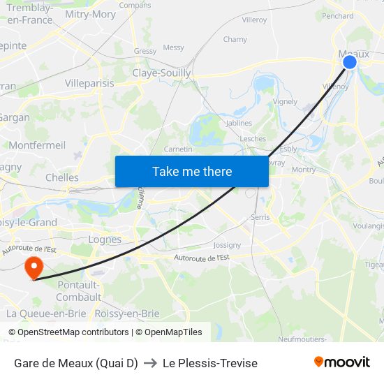 Gare de Meaux (Quai D) to Le Plessis-Trevise map