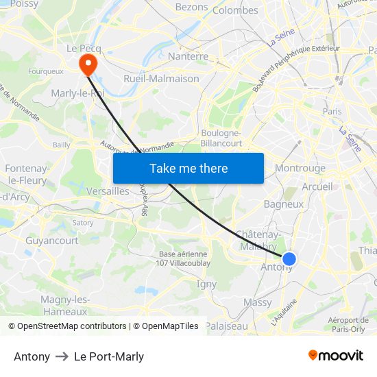 Antony to Le Port-Marly map