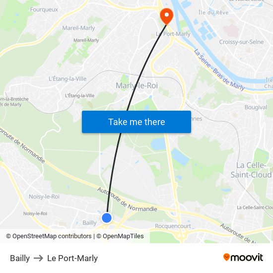 Bailly to Le Port-Marly map