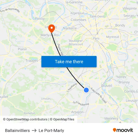 Ballainvilliers to Le Port-Marly map