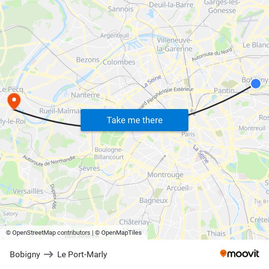 Bobigny to Le Port-Marly map