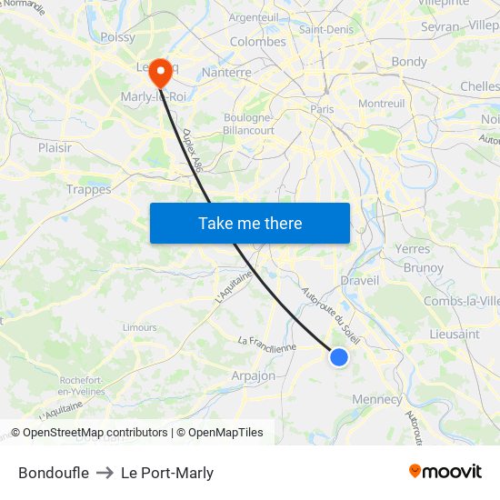 Bondoufle to Le Port-Marly map
