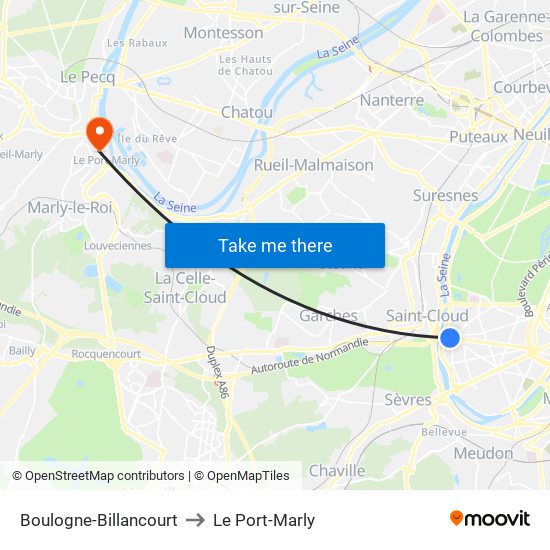 Boulogne-Billancourt to Le Port-Marly map
