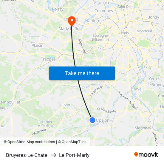 Bruyeres-Le-Chatel to Le Port-Marly map