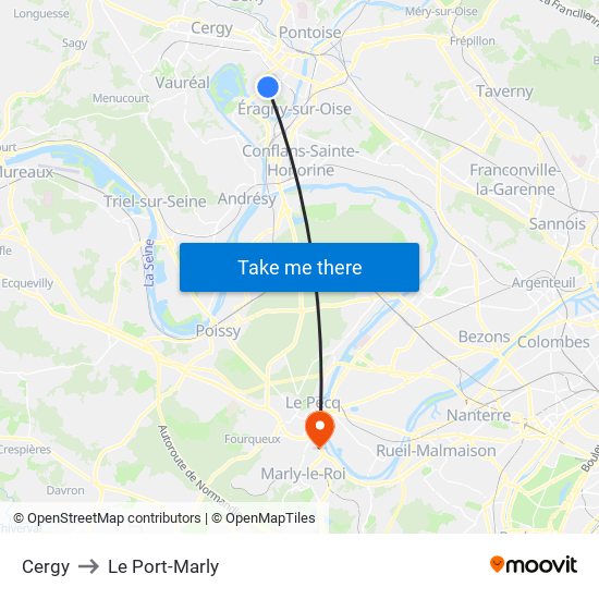Cergy to Le Port-Marly map