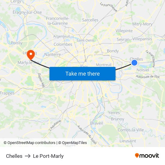 Chelles to Le Port-Marly map