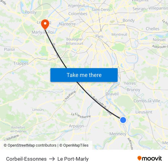 Corbeil-Essonnes to Le Port-Marly map