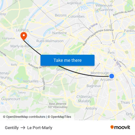 Gentilly to Le Port-Marly map