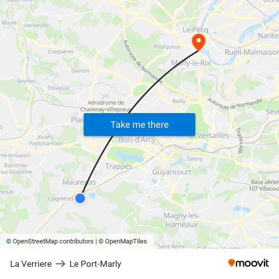 La Verriere to Le Port-Marly map