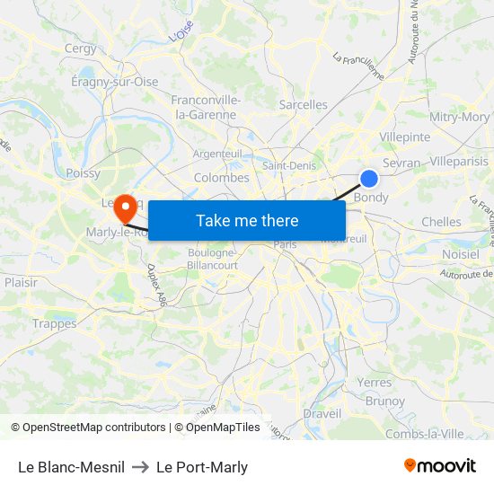 Le Blanc-Mesnil to Le Port-Marly map