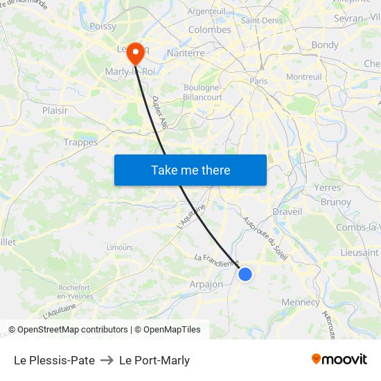 Le Plessis-Pate to Le Port-Marly map