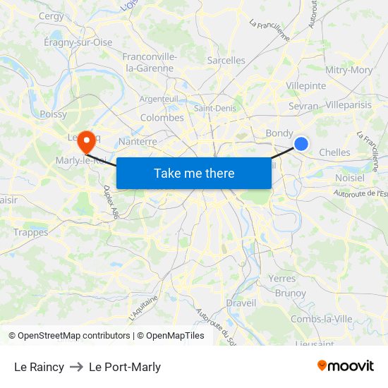 Le Raincy to Le Port-Marly map