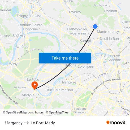 Margency to Le Port-Marly map