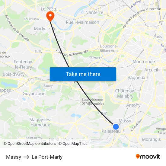 Massy to Le Port-Marly map