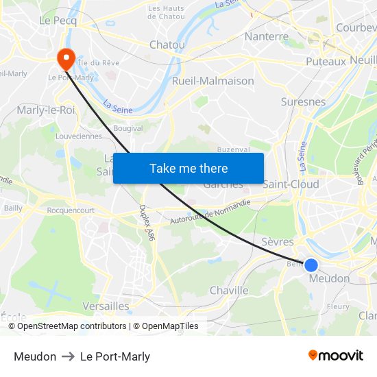 Meudon to Le Port-Marly map