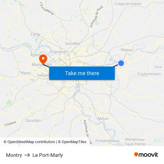 Montry to Le Port-Marly map