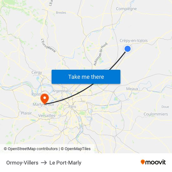 Ormoy-Villers to Le Port-Marly map