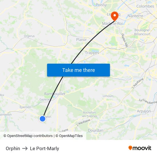 Orphin to Le Port-Marly map