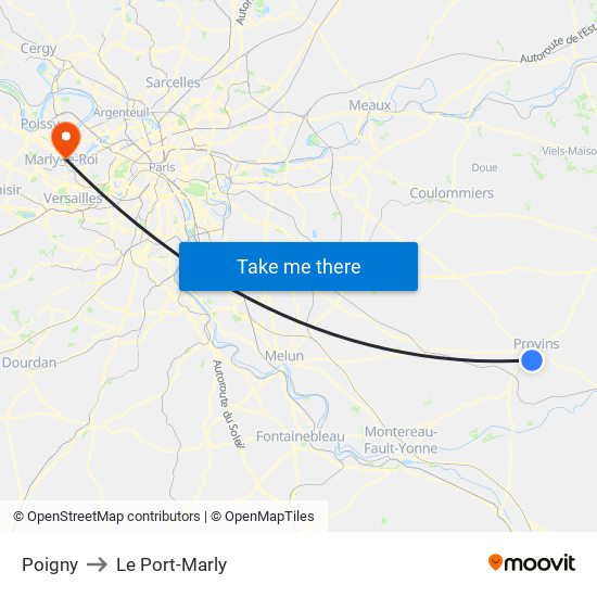 Poigny to Le Port-Marly map