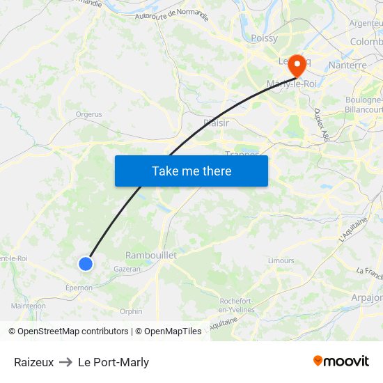 Raizeux to Le Port-Marly map