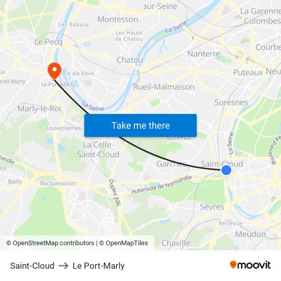 Saint-Cloud to Le Port-Marly map