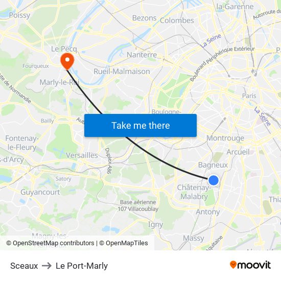 Sceaux to Le Port-Marly map