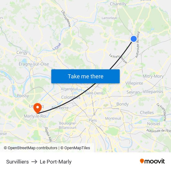 Survilliers to Le Port-Marly map