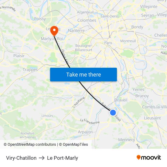 Viry-Chatillon to Le Port-Marly map