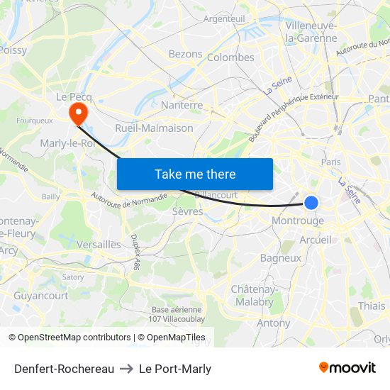 Denfert-Rochereau to Le Port-Marly map