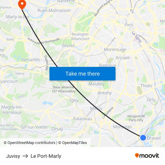 Juvisy to Le Port-Marly map