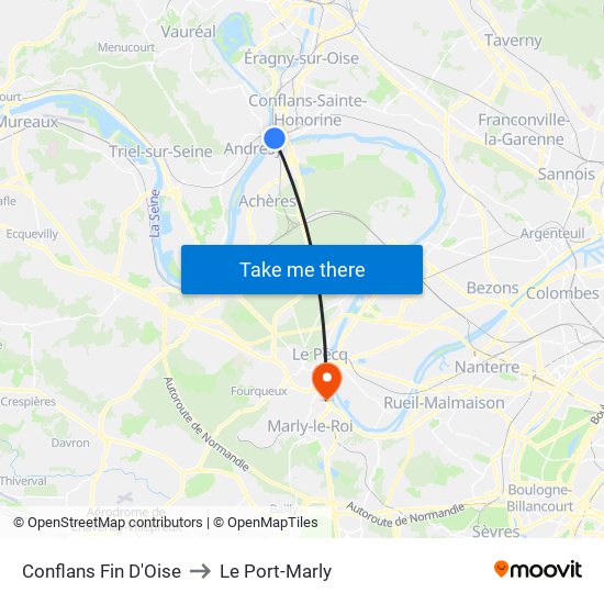 Conflans Fin D'Oise to Le Port-Marly map
