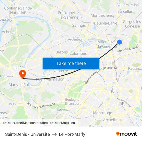 Saint-Denis - Université to Le Port-Marly map