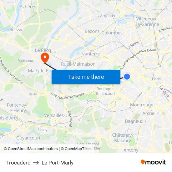 Trocadéro to Le Port-Marly map