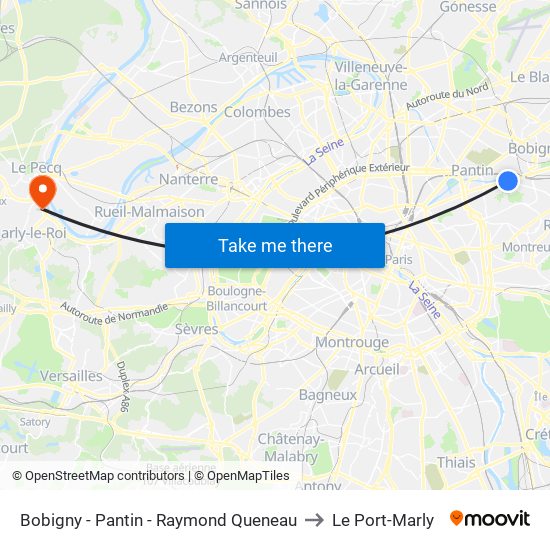 Bobigny - Pantin - Raymond Queneau to Le Port-Marly map