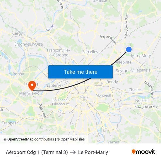 Aéroport Cdg 1 (Terminal 3) to Le Port-Marly map