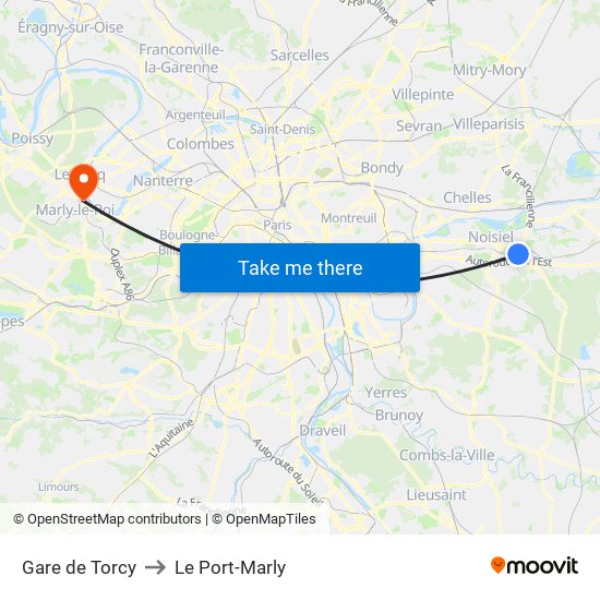 Gare de Torcy to Le Port-Marly map