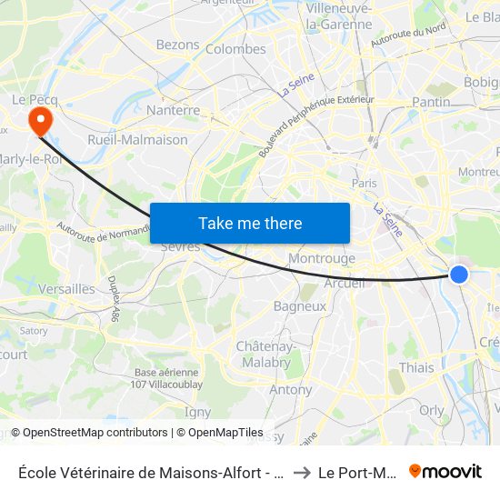 École Vétérinaire de Maisons-Alfort - Métro to Le Port-Marly map