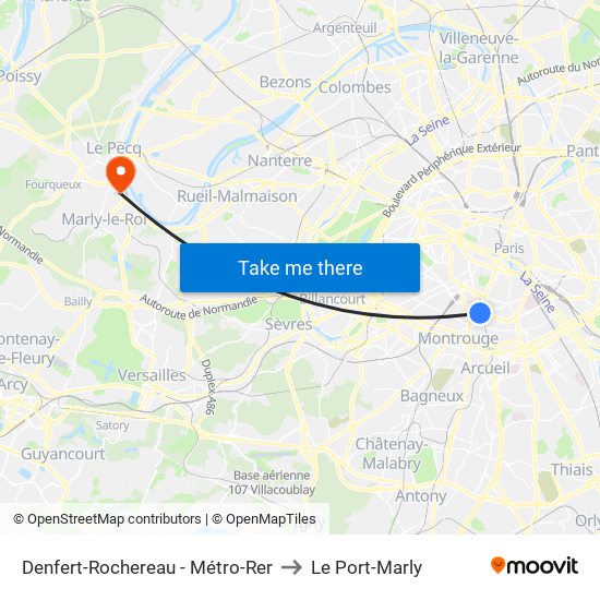 Denfert-Rochereau - Métro-Rer to Le Port-Marly map