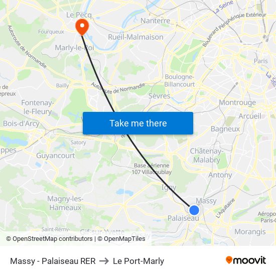 Massy - Palaiseau RER to Le Port-Marly map