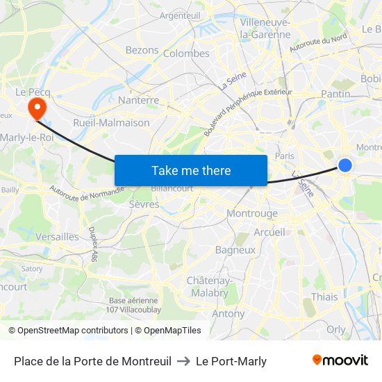 Place de la Porte de Montreuil to Le Port-Marly map