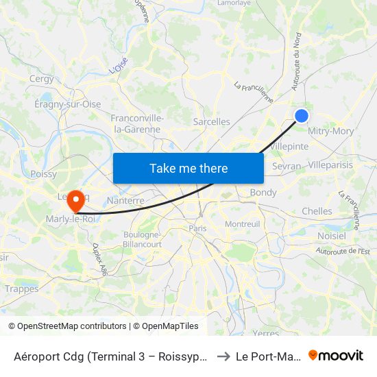Aéroport Cdg (Terminal 3 – Roissypôle) to Le Port-Marly map