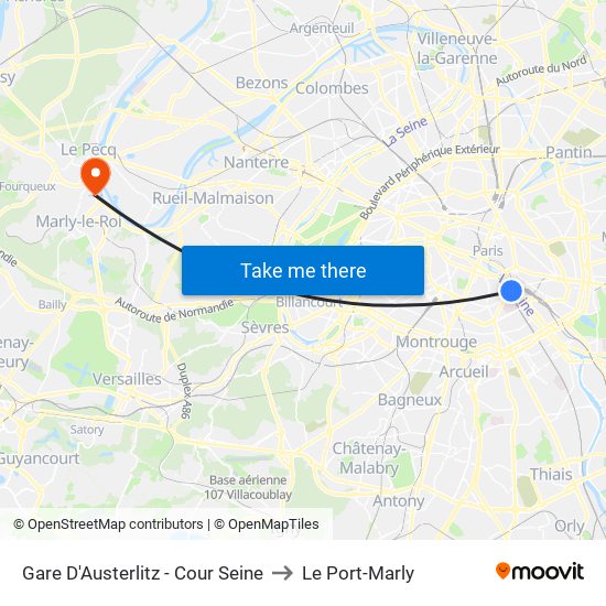 Gare D'Austerlitz - Cour Seine to Le Port-Marly map