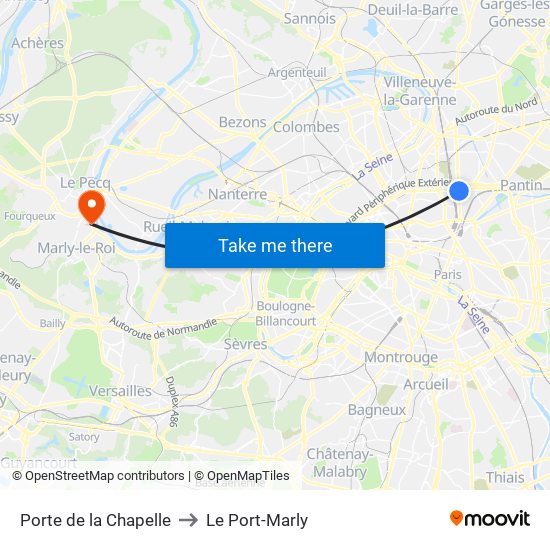 Porte de la Chapelle to Le Port-Marly map
