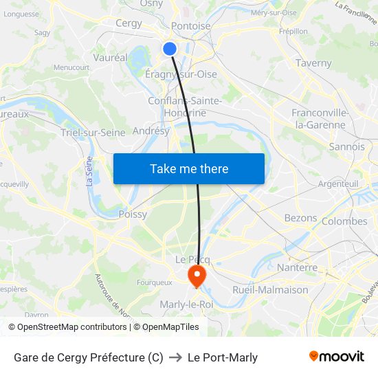 Gare de Cergy Préfecture (C) to Le Port-Marly map