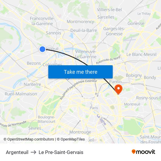 Argenteuil to Le Pre-Saint-Gervais map