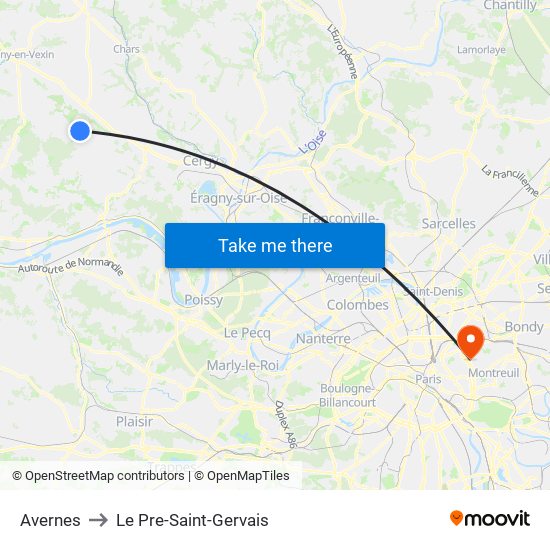 Avernes to Le Pre-Saint-Gervais map