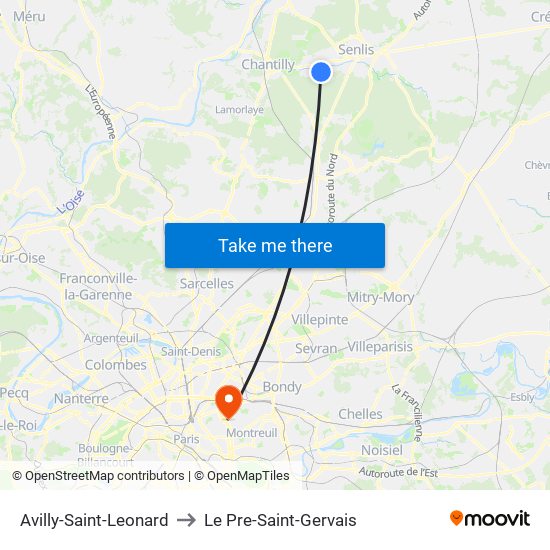 Avilly-Saint-Leonard to Le Pre-Saint-Gervais map