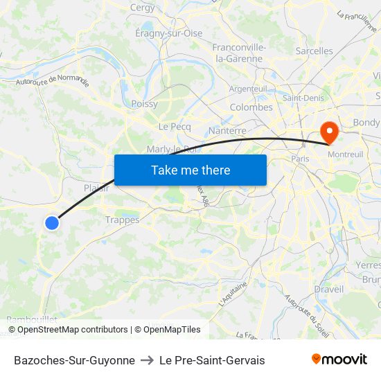 Bazoches-Sur-Guyonne to Le Pre-Saint-Gervais map